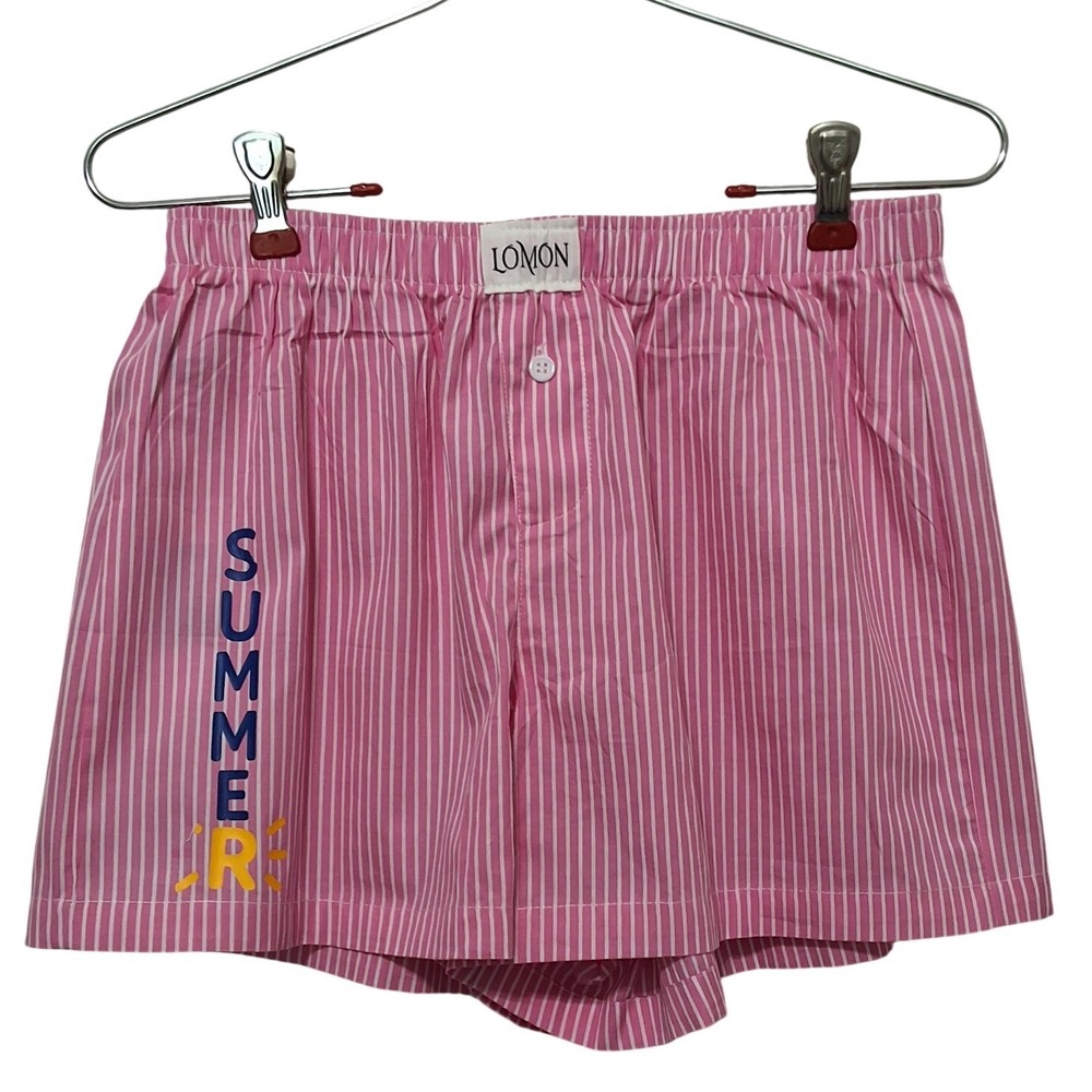 LOMON Womens Pink White Striped Summer Graphic Boxer Shorts Cotton Size S